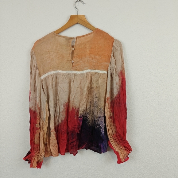 Bl^nk London x Anthropologie MIRANDA Brush Strokes Eclectic Red Sheer Top PS - Picture 12 of 15